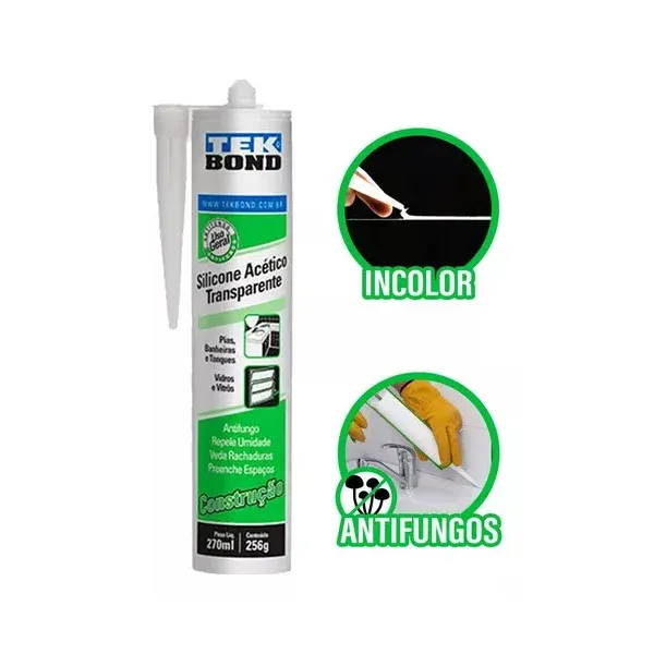 Borracha de silicone acético transparente 256 g Tekbond