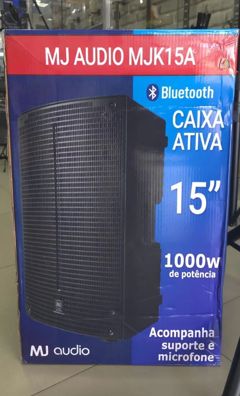 Kit Caixa Mj áudio  MJK15A 1000W com Suporte e Microfone 10X 209,90 - Foto 4