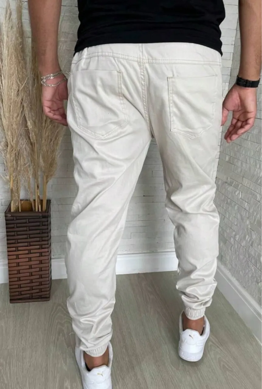 Calça Jogger Sarja Bege Clara