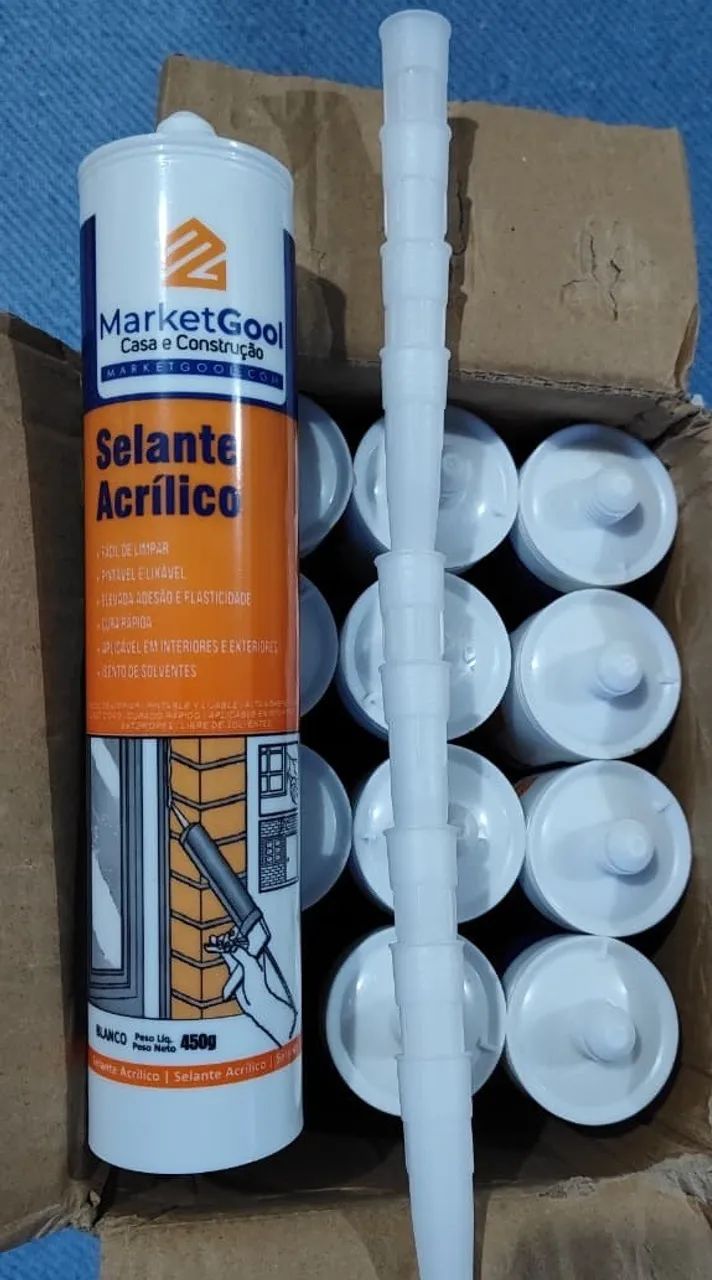 12 Selante Acrílico kit com 12un Branco Base D'água Adesivo Vedação 450g Marketgool - Foto 5