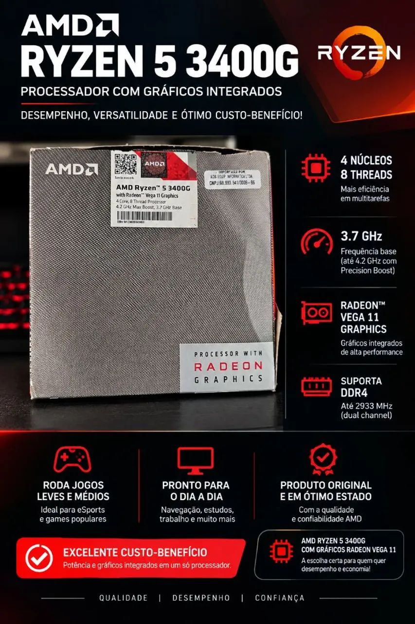 Processador Ryzen 3 3400g/ Cooler original/ caixa original 