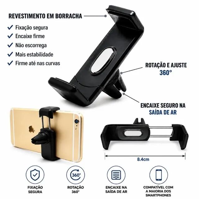 Suporte de Celular 360° para Carro - Fixação na Ventilação, Ajustável e Resistente - Foto 4