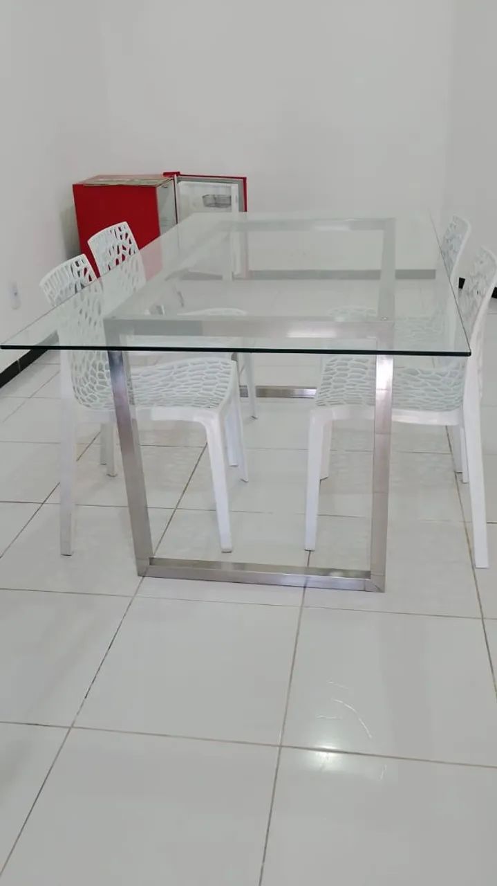 Jogo de mesa com QUATRO cadeiras, base em INOX.  - Foto 4