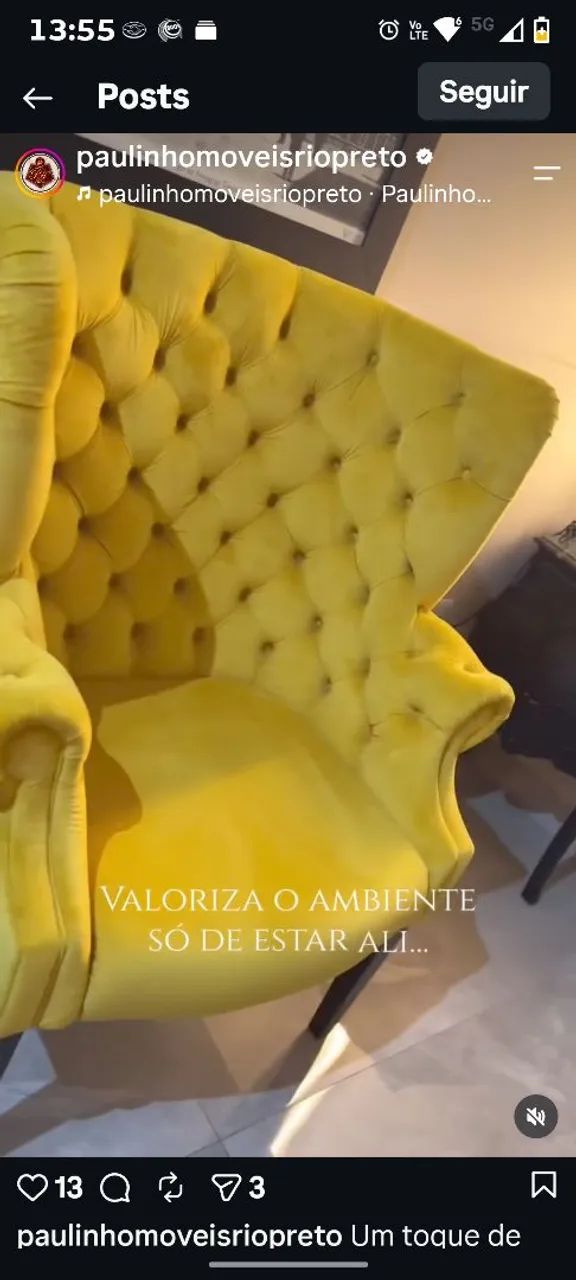  Vendo Poltrona Berger Clássica Amarela em Veludo com Capitonê - Foto 2