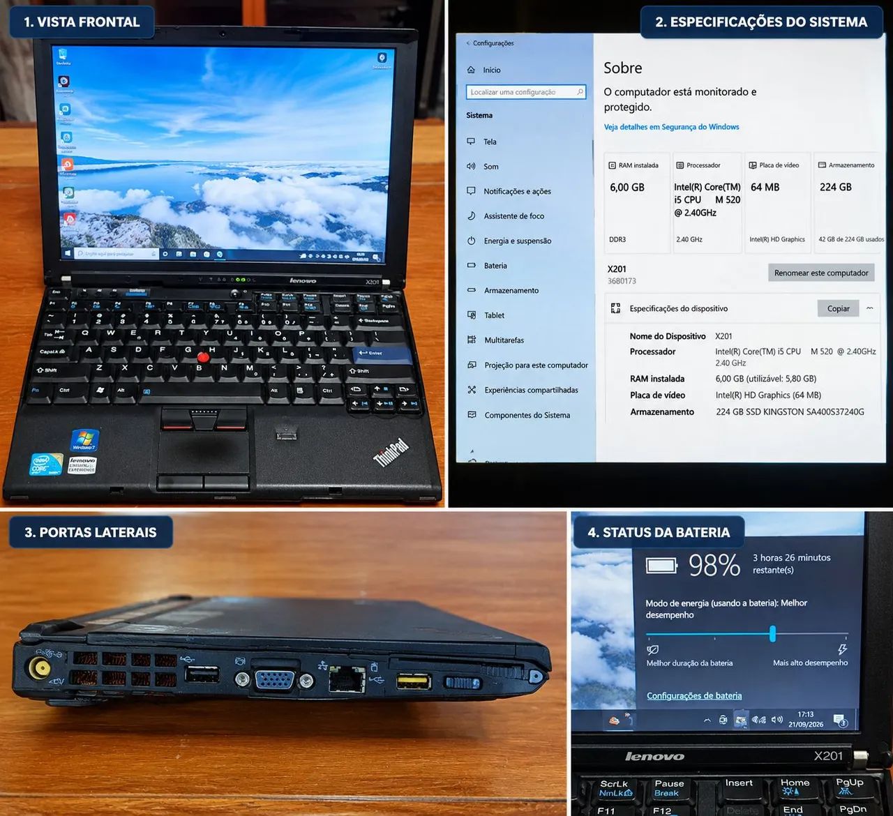 Lenovo ThinkPad X201 Core i5 + SSD 240GB + 6GB RAM - Foto 5