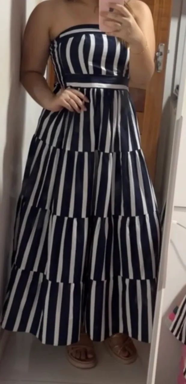 Vestido longo listrado azul e branco - Foto 2