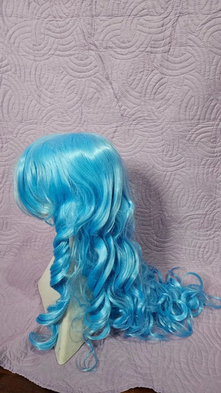 Peruca Cosplay carnaval cabelo azul claro longo sintético  - Foto 3