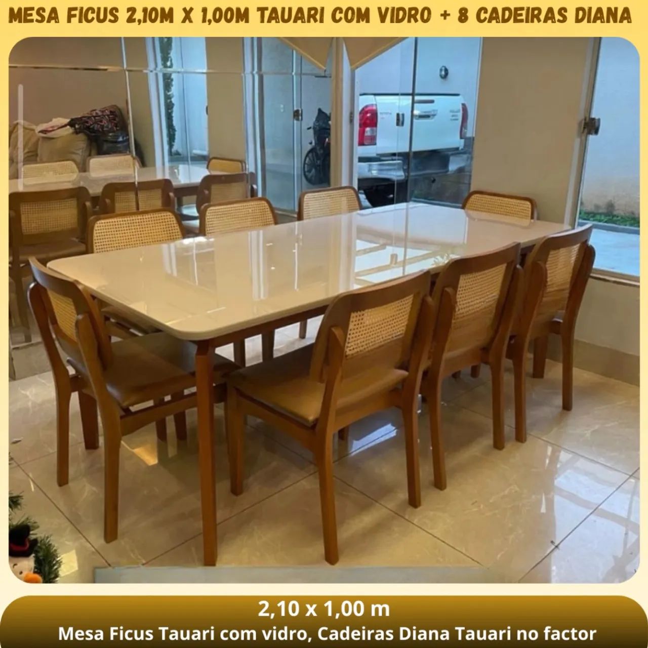 MESA DE JANTAR 210x100cm COM 8 CADEIRAS TELINHA