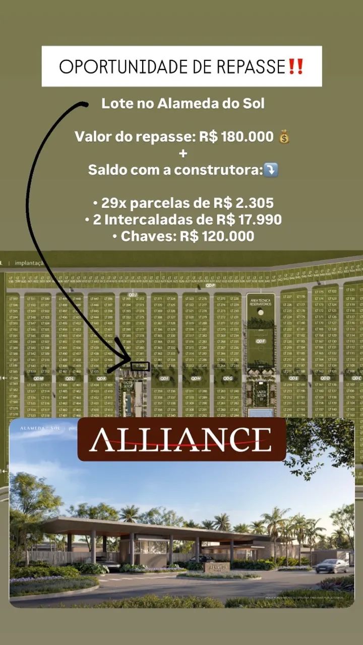 Repasse LOTE NO CONDOMINIO ALAMEDA DO SOL 