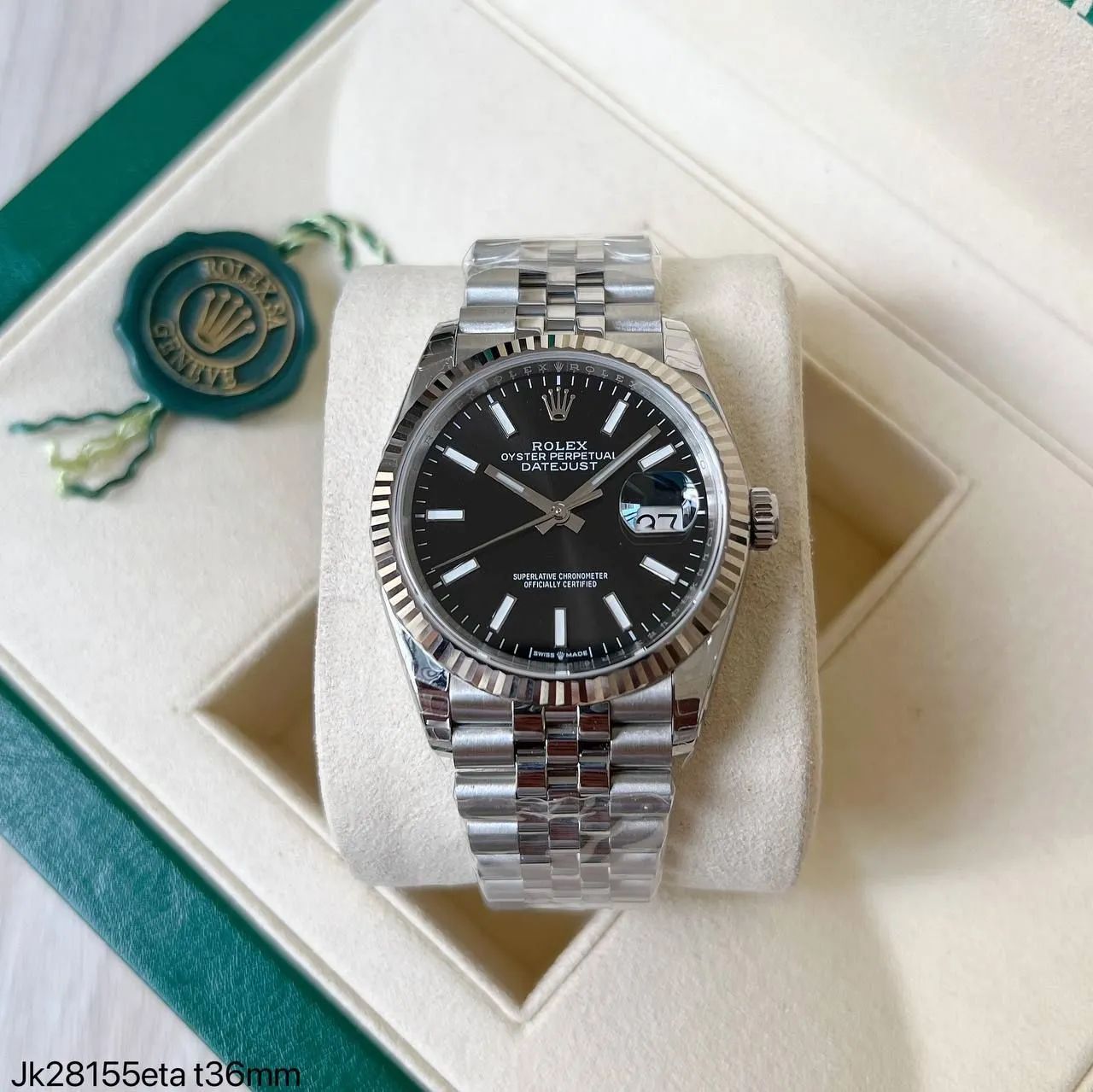 ROLEX DATE JUST / 36 MM/ DIAL PRETO/ JUBILLE/ S.C