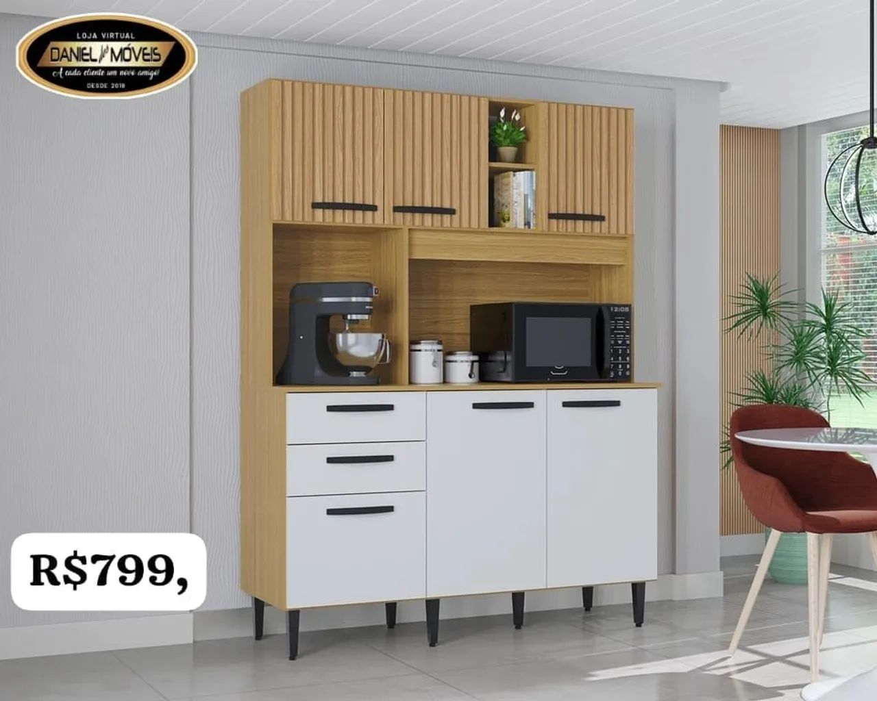 Armário de Cozinha 6 portas e 2 Gavetas