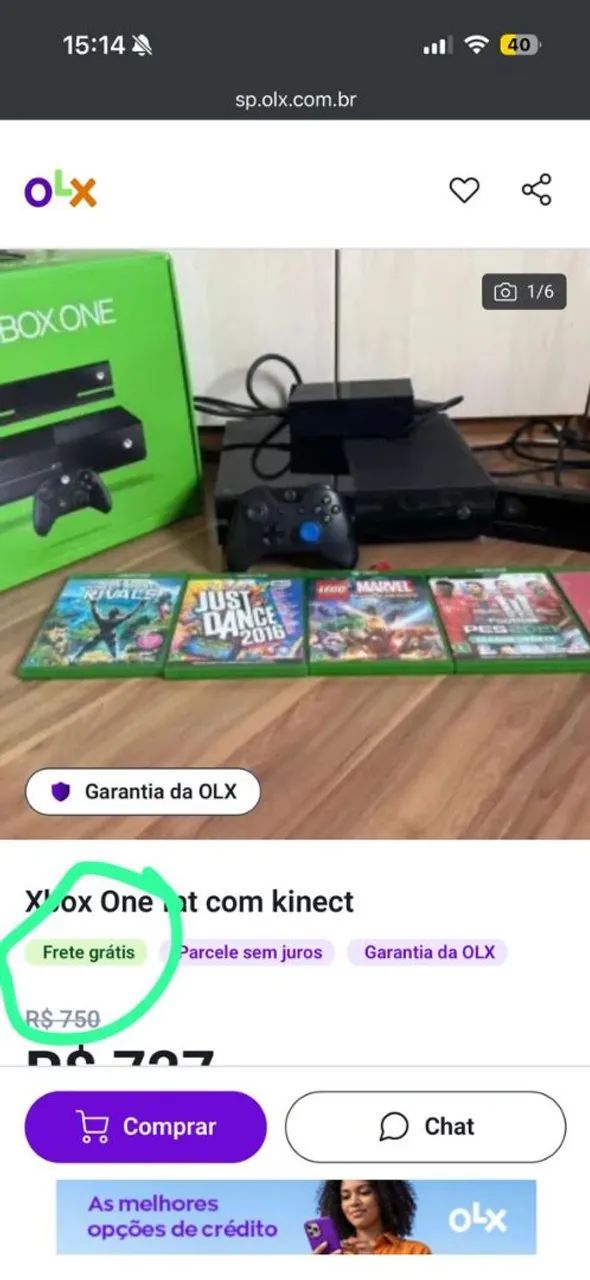 Xbox one flat R$ 750.00