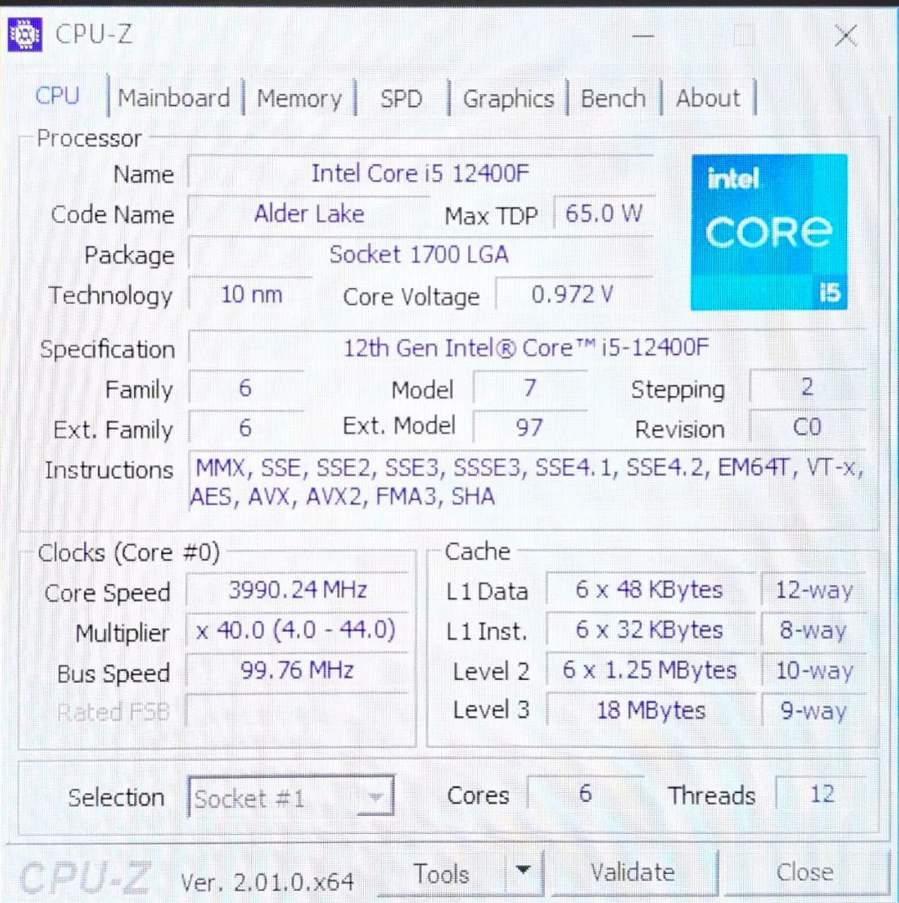 Processador Intel Core i5-12400F (LGA 1700) 6 Cores 12 Threads
