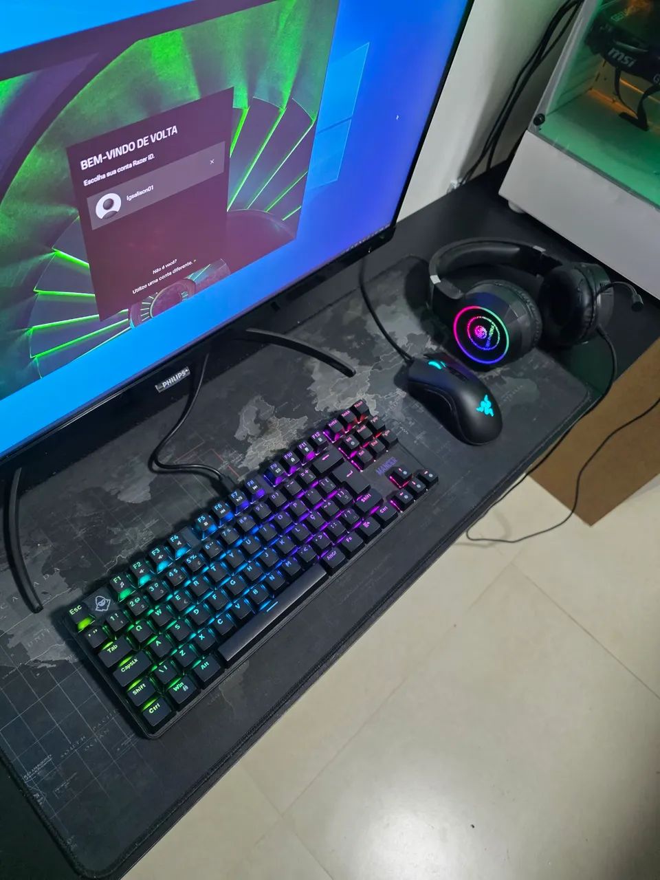 Kit Gamer Mouse Razer + Teclado Mecânico + Headset + Mouse Pad Grande