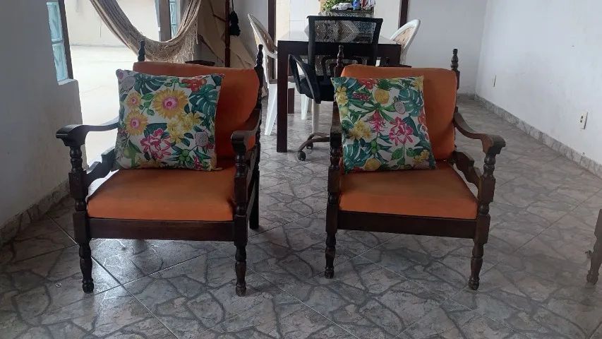 Conjunto de sofá e poltronas rusticos + 4 almofadas impermeaveis65568086815362122