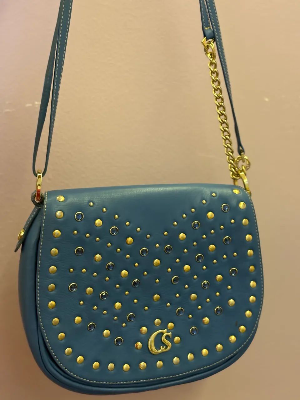 Bolsa Carmen Steffens Couro Legítimo - Azul com Cristais (Impecável) ACEITO PROPOSTAS