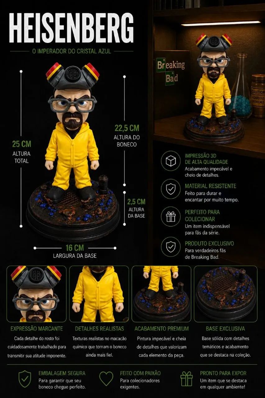 Heisenberg Breaking Bad Boneco Colecionável 3d De 25 Cm - Foto 2