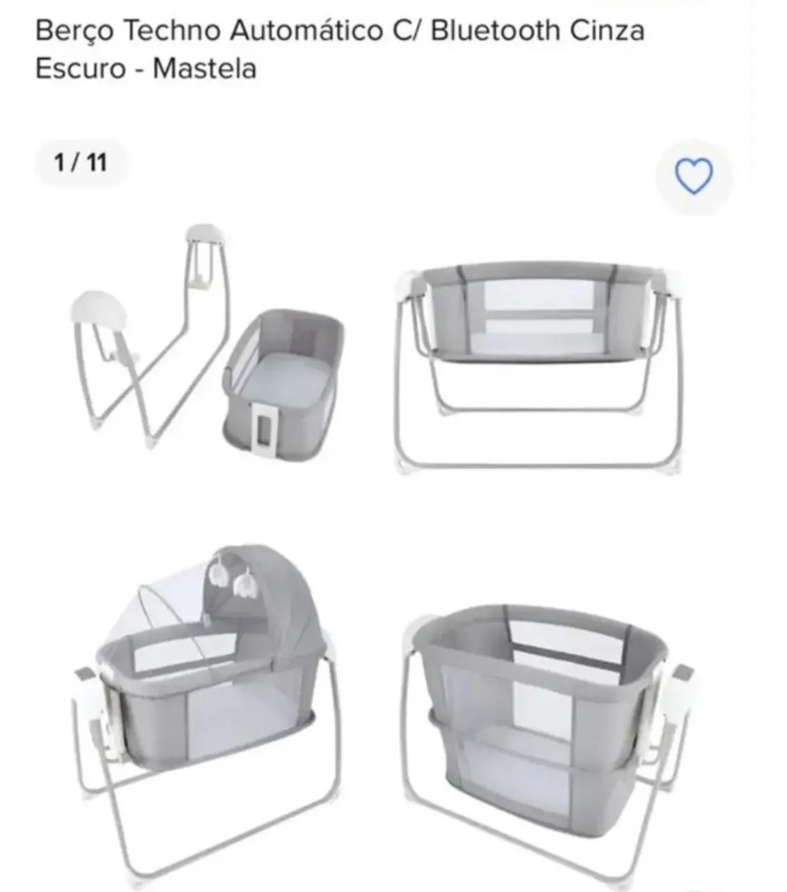 Berço Techno Automático C/ Bluetooth Cinza Escuro - Mastela (Usado)