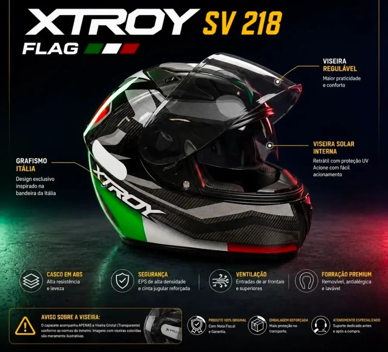 Capacete Xtroy com viseira interna. 