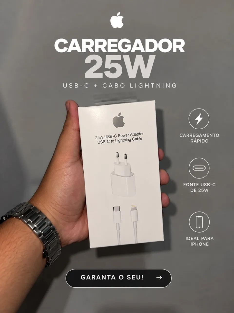 CARREGADOR 25W + CABO LIGHTNING