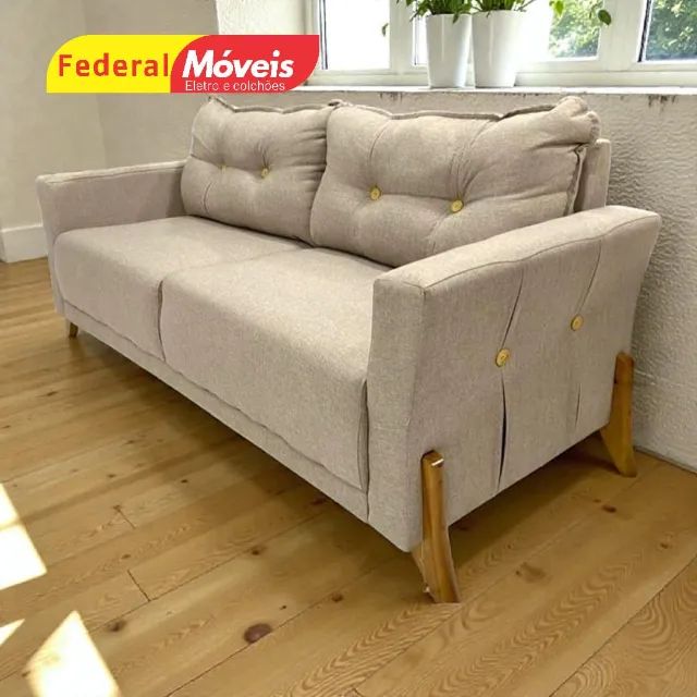 Sofá 1,70m Pés Madeira Tecido Linho - Oferta Imperdível!
