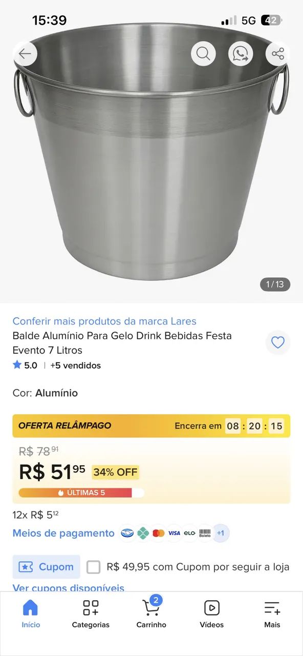 Balde alumínio 7 litros  - Foto 2