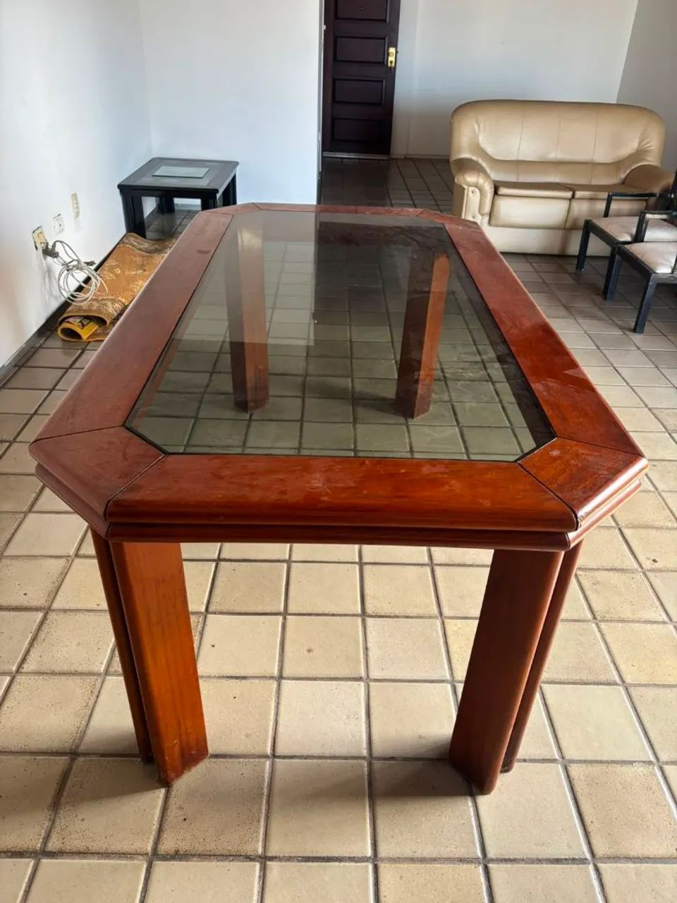 Mesa madeira com tampo de vidro - Foto 2