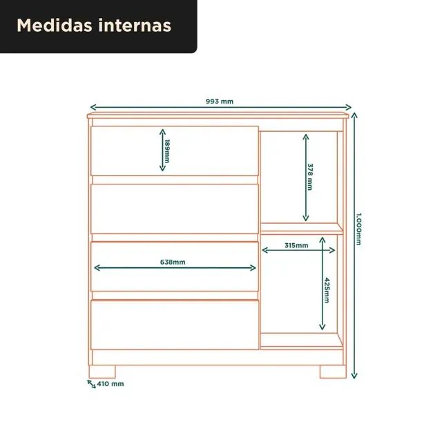 Cômoda com 4 Gavetas e 1 Porta Vega - Foto 5