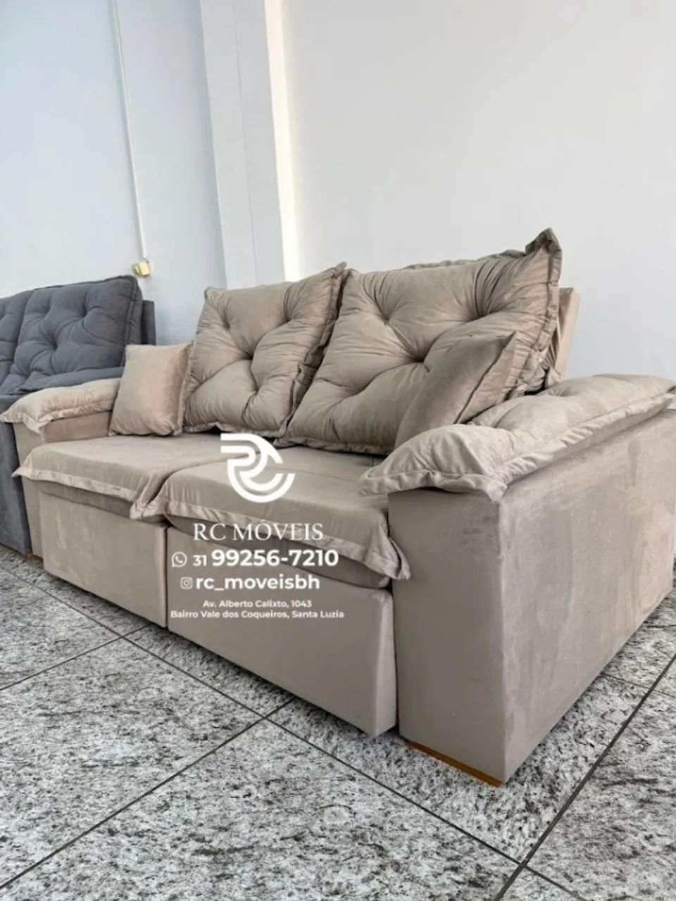 Sofá Retrátil e Reclinável 2m pillow 16cm  - tecido veludo - Foto 3