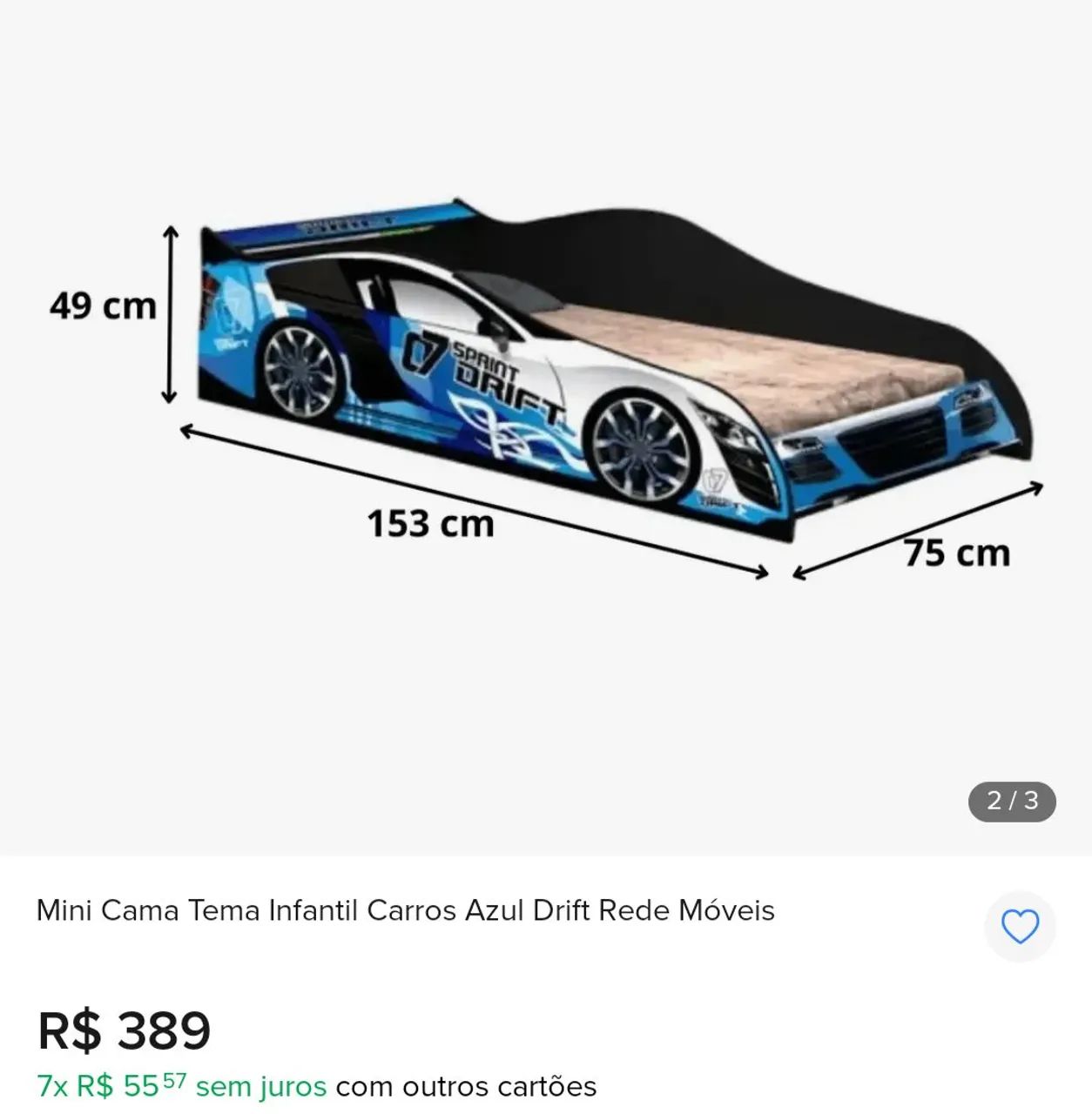 Mini Cama infantil azul carro