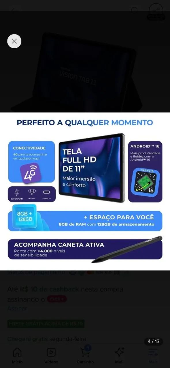 Tablet Positivo Vision Tab 11 com película e 1 mes de uso - Foto 2