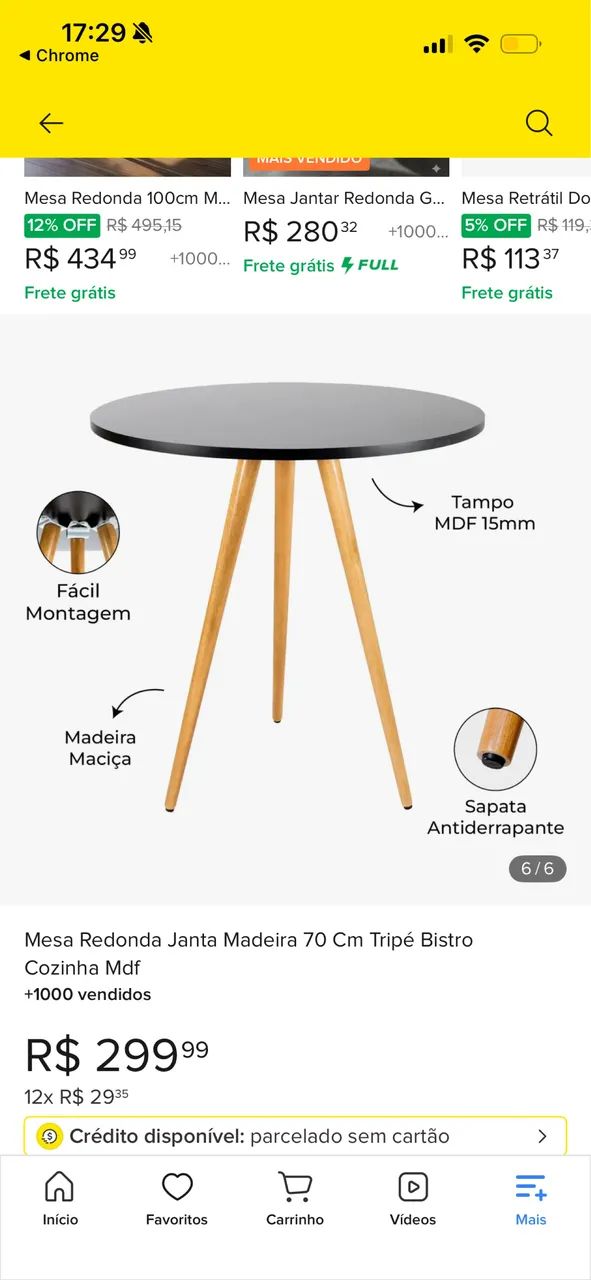 Vendo mesa tripé com duas cadeiras