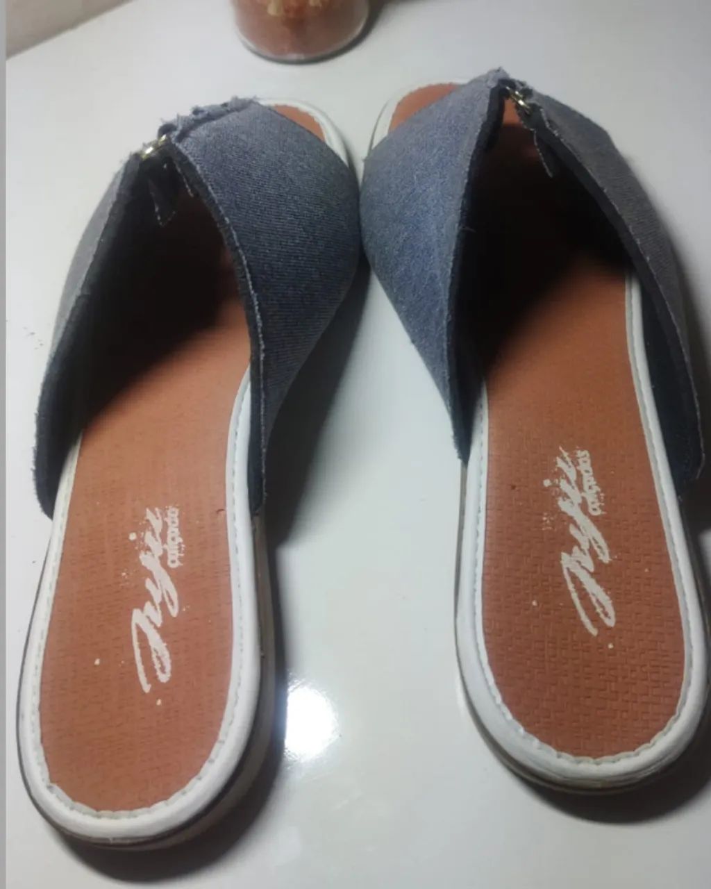 Sandália Slide Rasteirinha Jeans 
