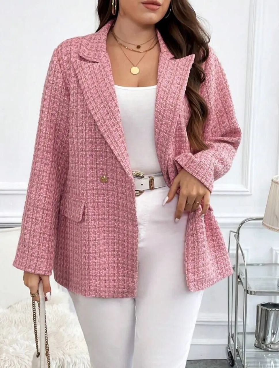 Jaqueta Tweed Rosa plus size - Foto 2
