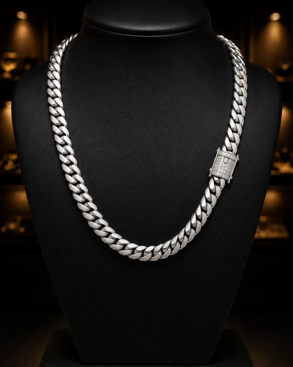 Corrente Cuban Link White Gold & Diamond em Ouro Branco 18K