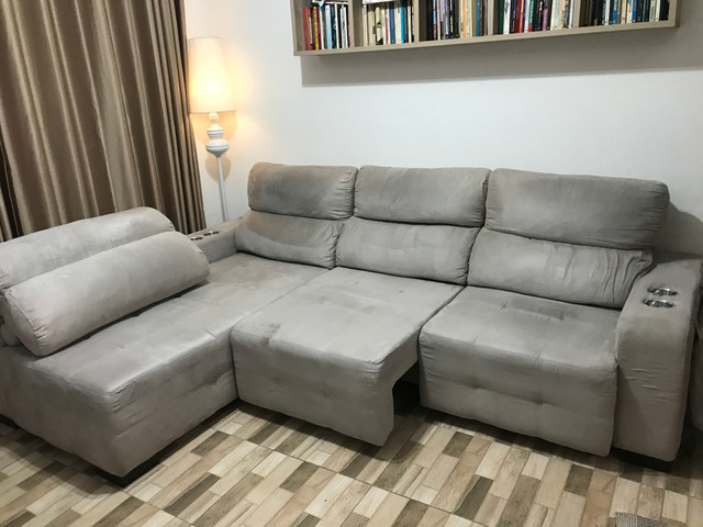 Sofá retrátil e reclinável com chaise e porta copo - Foto 5