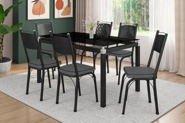 Mesa Malva Tampo de Vidro 6 Cadeiras s64