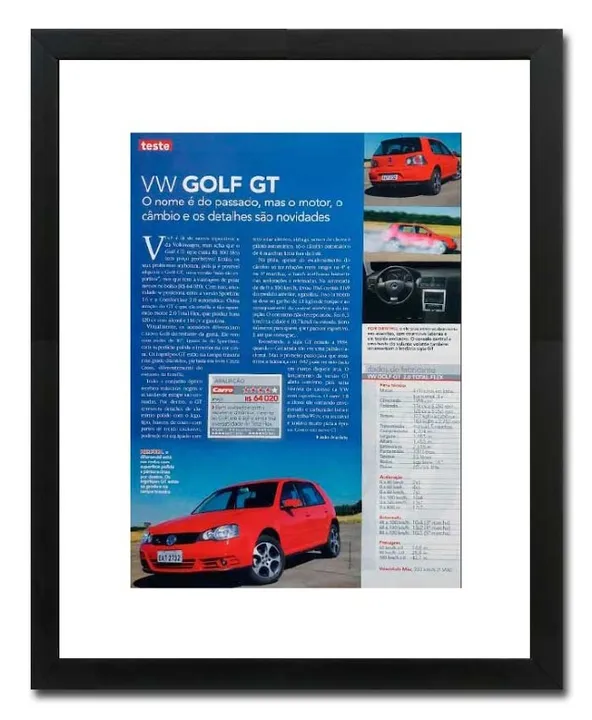 Golf GT 2.0 - Quadro decorativo com matéria original de revista de época