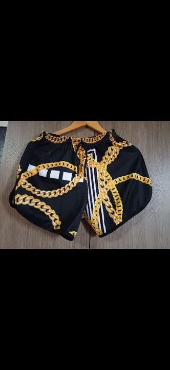 Short de Malha com Estampa de Corrente Dourada