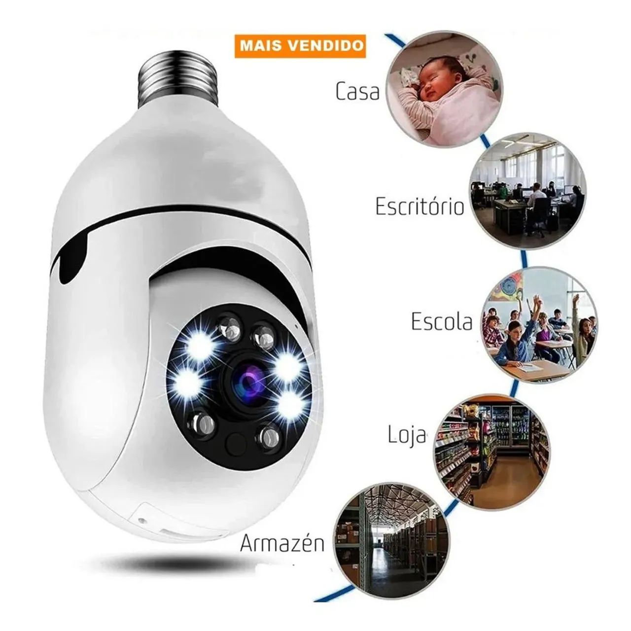 Câmera Wifi IP44 Sem Fio 1080P Giratória 360° Lâmpada Bocal Visão Noturna - Foto 5