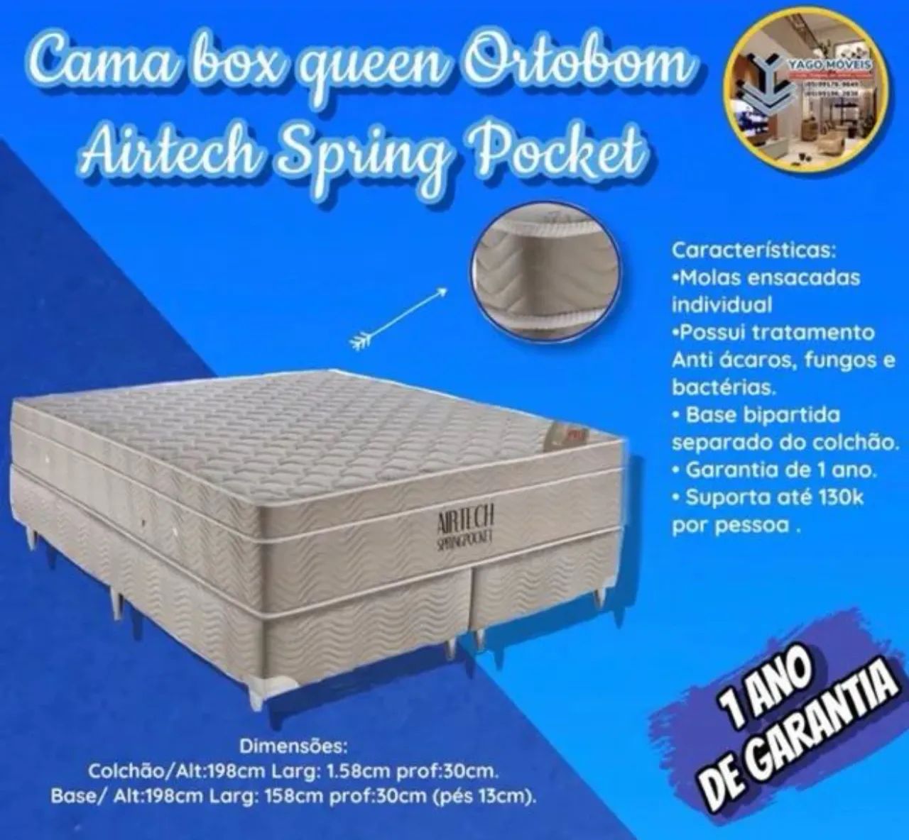 Cama box Queen Size Ortobom AIRTECH molas ensacadas com garantia em Promoção! - Foto 2