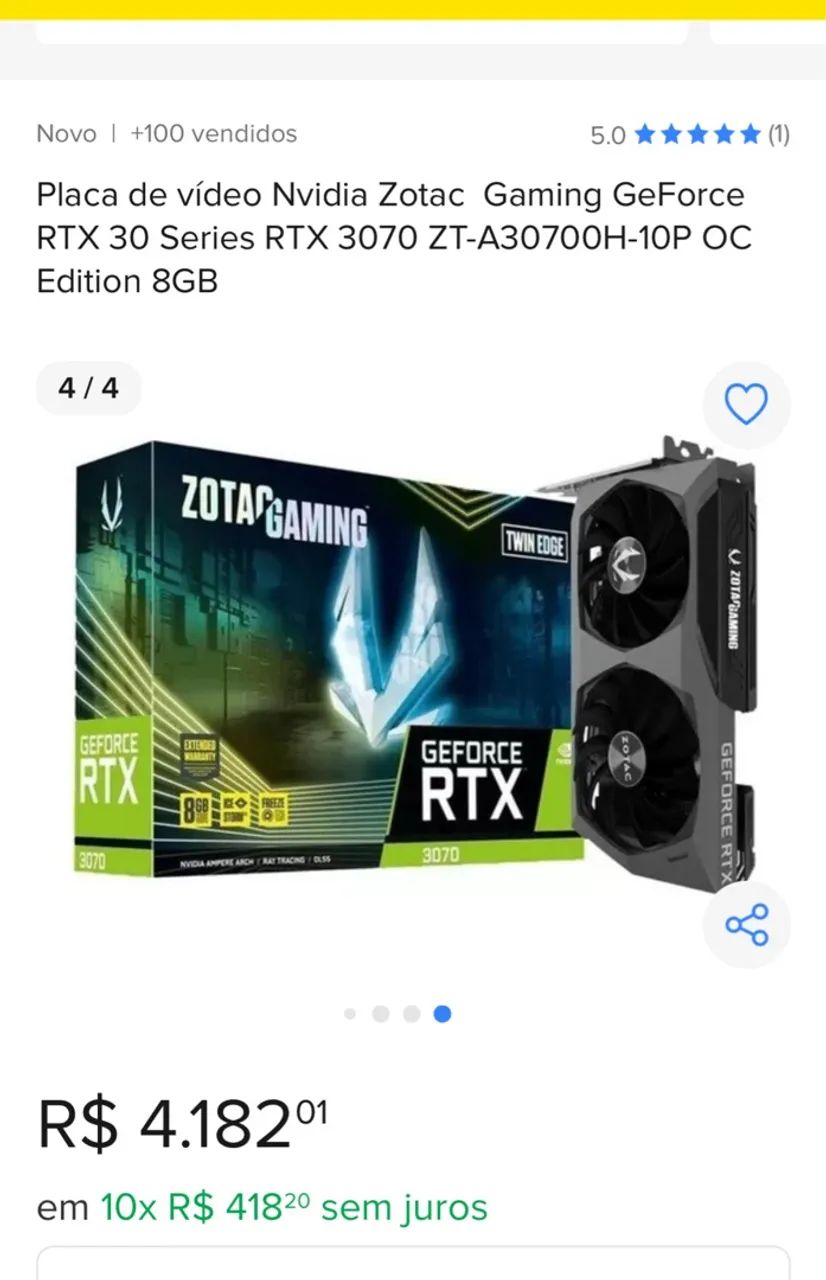 Placa de Vídeo Zotac GeForce RTX - Foto 3