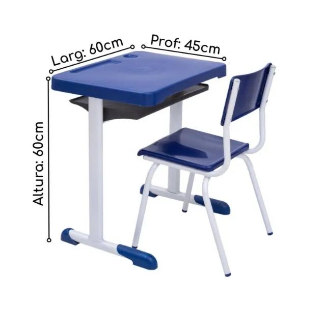Conjunto Infantil Mesa E Cadeira Azul Resistente Premium 41089 - Foto 2