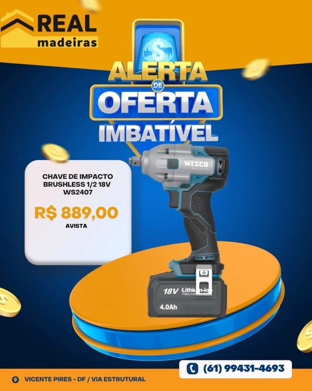 Chave de Impacto Brushless WESCO 1/2 18V - WS2407