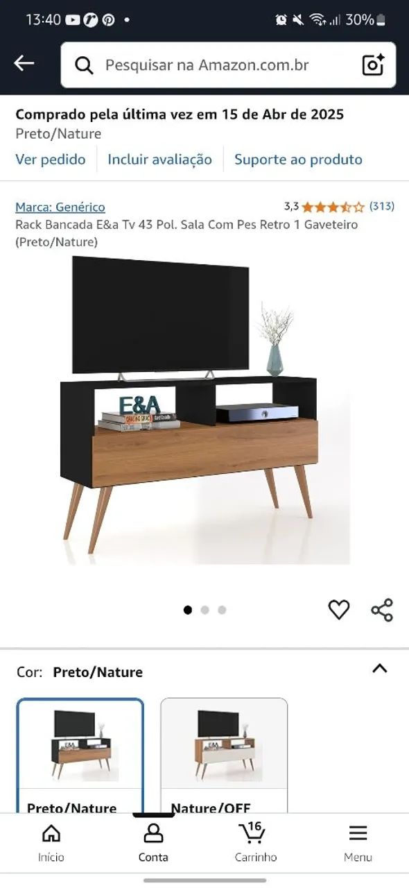 Rack para TV E&A 43 polegadas com pés retrô