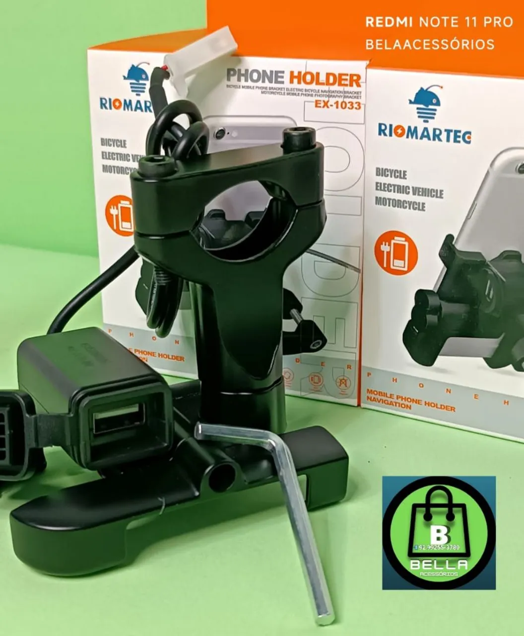 Suporte com Carregador Celular Moto/Bike - Riomarteg