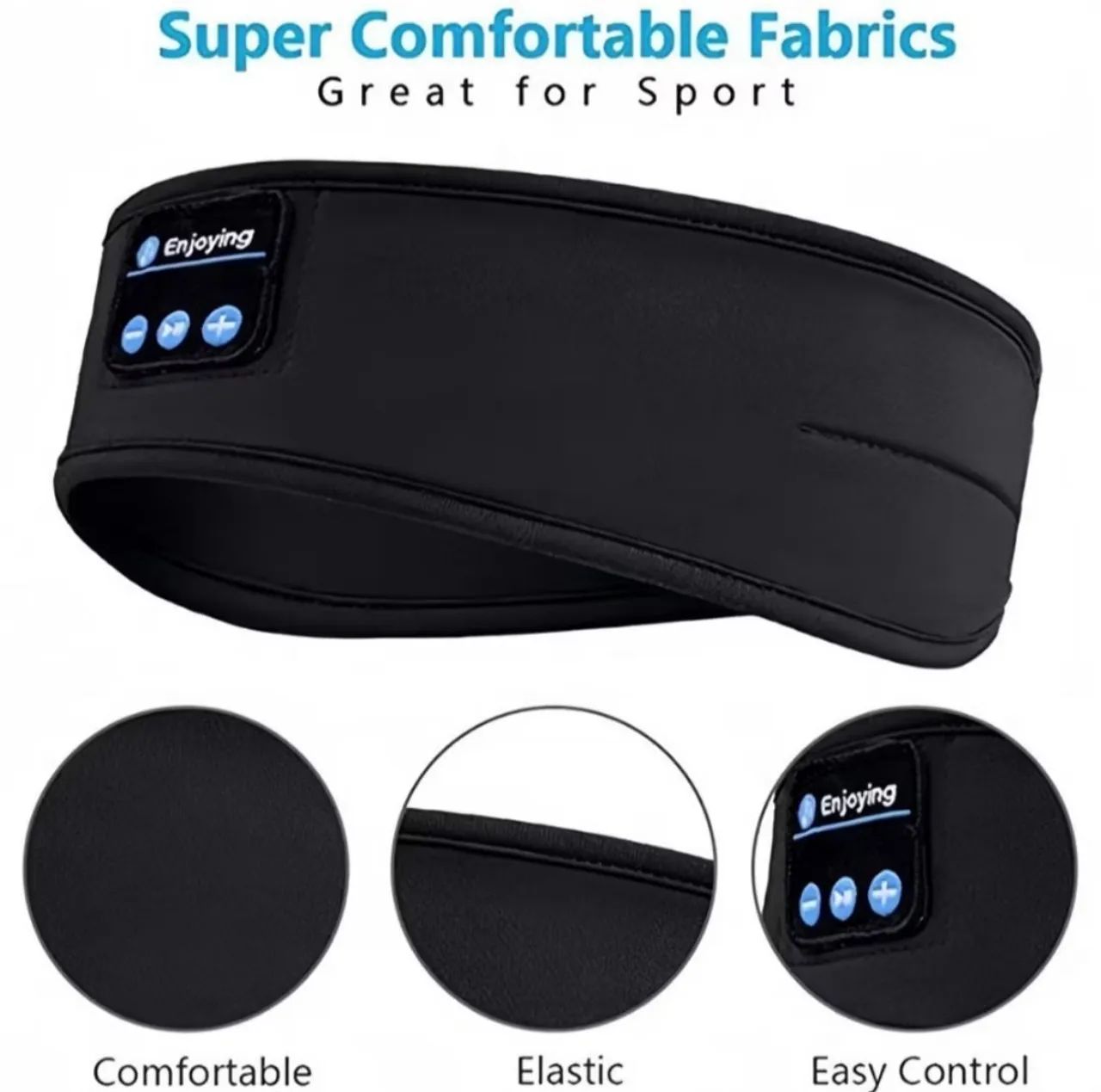 Fone de ouvido Bluetooth com bandana cor preta para sono e várias atividades. - Foto 3