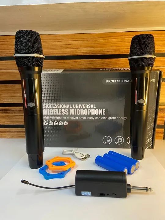 MICROFONE CINZA S/FIO WIRELESS DUPLO C/BATERIA PROFISSIONAL 