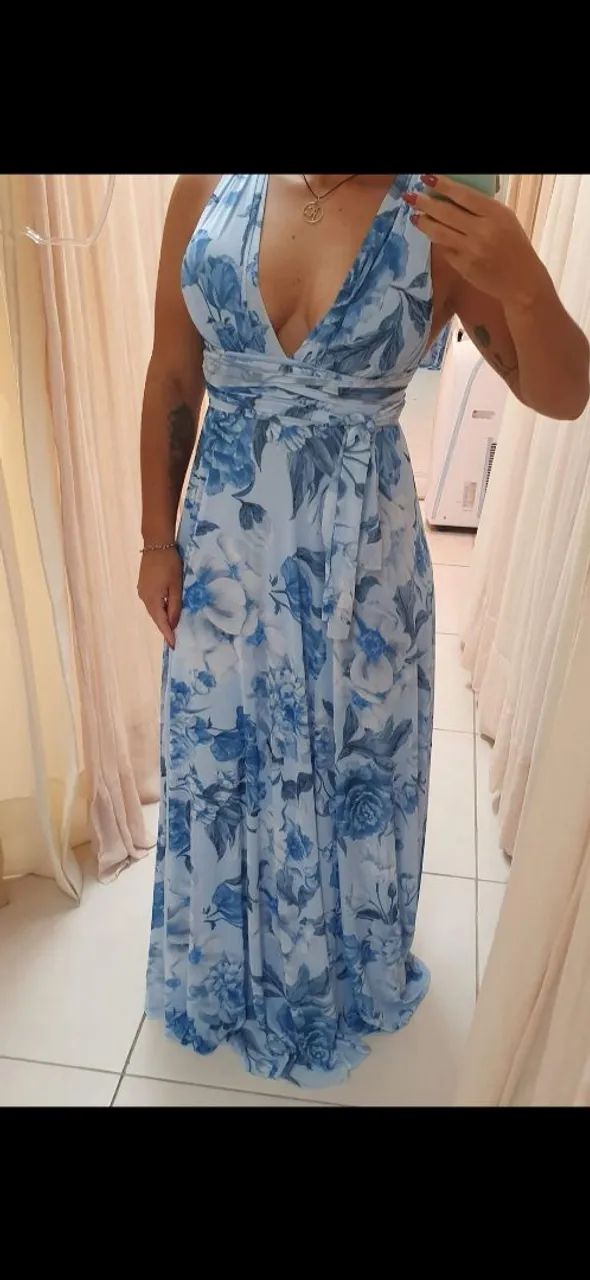 Vestido Longo Floral Azul
