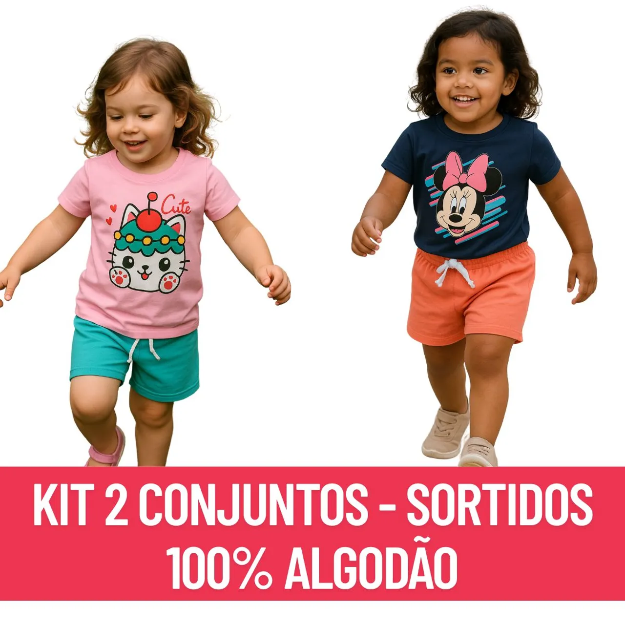 Conjunto Infantil feminino 100% Algodão short e blusa menina